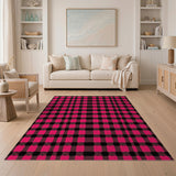 Bold Pink Black Checkered Area Rug