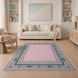 Pink Teal Ornate Geometric Frame Rug