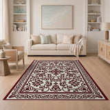 Cream Maroon Ornate Persian Area Rug