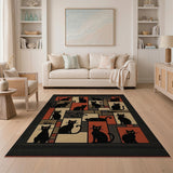 Geometric Black Cat Silhouette Area Rug