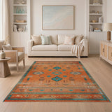 ODIKA Washable Southwestern Tribal Rug - Terracotta Geometric Low Pile Non-Slip Area Rug