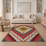 Vibrant Red Diamond Southwestern Area Rug