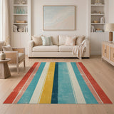 Retro Distressed Multi-Color Stripe Area Rug