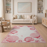 Pink Pink Seashell Coastal Beach Area Rug
