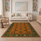 Vibrant Orange Persian Area Rug with Intricate Motifs