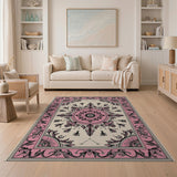 Pink Ornate Floral Medallion Pink Area Rug
