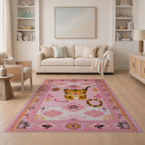 Kids Cartoon Playful Pink Cartoon Tiger Area Rug