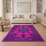 Traditional Persian Pink Vibrant Pink Persian Floral Medallion Rug