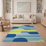 Blue Yellow Geometric Striped Area Rug