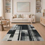 Black and White Geometric Modern Black White Grid Area Rug
