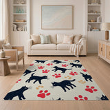 Playful Black Cats Red Paw Print Area Rug