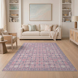 Blush Pink Persian Grid Motif Area Rug