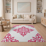 Pink Vibrant Pink Damask Floral Area Rug