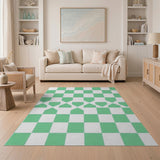 Green Geometric Diamond Check Area Rug