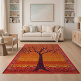 Fiery Tree of Life Red Area Rug