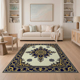 Navy Blue and Gold Ornate Medallion Area Rug