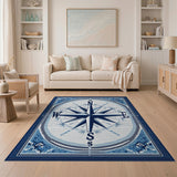 Nautical Compass Rose Blue Area Rug