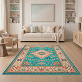 Teal Floral Vintage Persian Area Rug