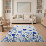 Whimsical Blue Cornflower Star Meadow Rug