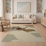 Serene Deer Silhouette Beige Abstract Rug