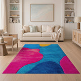 Vibrant Abstract Area Rug in Blue Pink Yellow