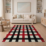 Rustic Farmhouse Rustic Red Black Plaid Area Rug
