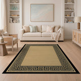 Beige Area Rug with Black Greek Key Border