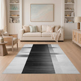Black and White Striped Geometric Area Rug