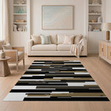Modern Geometric Bar Area Rug in Black Tan