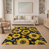 Vibrant Yellow Sunflowers on Black Area Rug