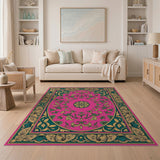 Pink Teal Gold Persian Medallion Area Rug