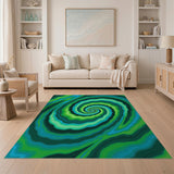 Hypnotic Swirl Green Teal Abstract Area Rug
