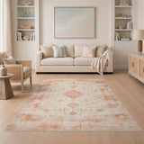 Distressed Vintage Orange Medallion Area Rug
