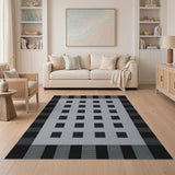 Black White Geometric Grid No. 17 Area Rug