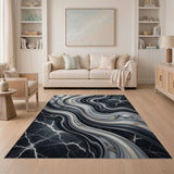 Grey Marble Waves Gold Vein Area Rug