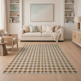 Tan Beige Gingham Checkered Area Rug