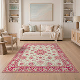 Traditional Persian Ivory Pink Floral Persian Area Rug