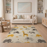 Playful Elephant Giraffe Kids Area Rug