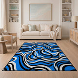 Modern Blue Wave Geometric Blue and Teal Area Rug