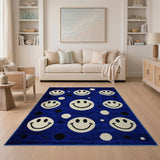 Navy Blue Smiley Faces Polka Dot Area Rug
