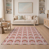 Adorable Pink Cartoon Tiger Faces Area Rug