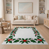 Multi-color and Patterns Festive Holly Berry Border Area Rug