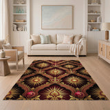 Regal Gold Crown Sunburst Red Area Rug