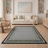 Modern Greek Key Black Border Area Rug