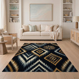 Black Gold Compass Rose Tribal Area Rug
