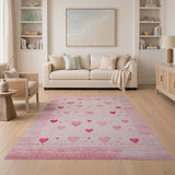 Pink Scattered Hearts Distressed Vintage Rug