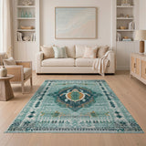 Teal Sea Turtle Coastal Fringe Rug