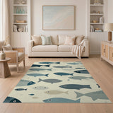 Blue and Teal Stylized Blue Fish Coastal Area Rug