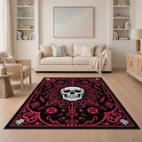 Red Ornate Gothic Skull Area Rug