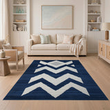 Navy Blue Geometric Chevron Area Rug